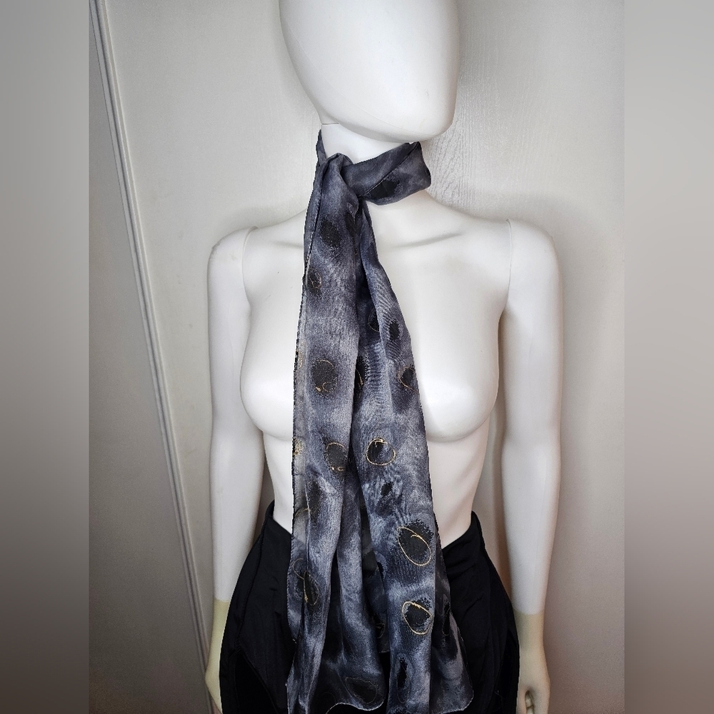 Vintage Charcoal Polyester Rectangular Scarf With… - image 1